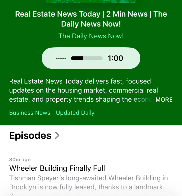 Apple Podcasts search results for real estate news