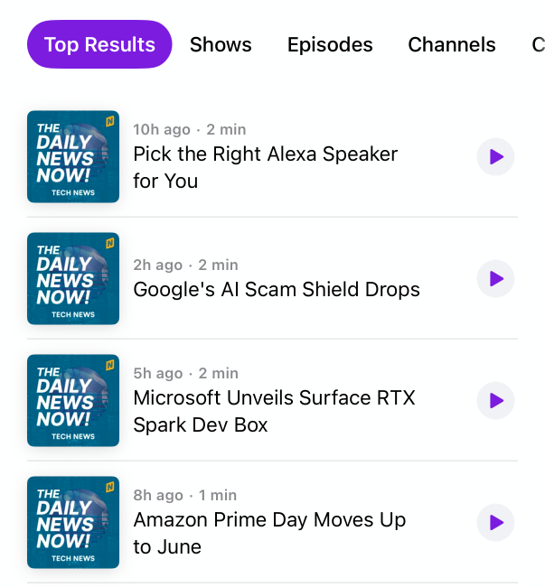Apple Podcasts search results for tech news